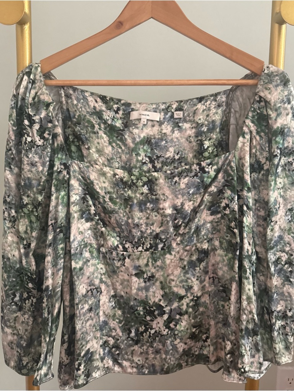 Vince Green & Gray Watercolor Floral Square Neck Top